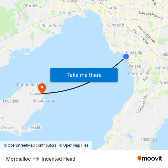 Mordialloc to Indented Head map