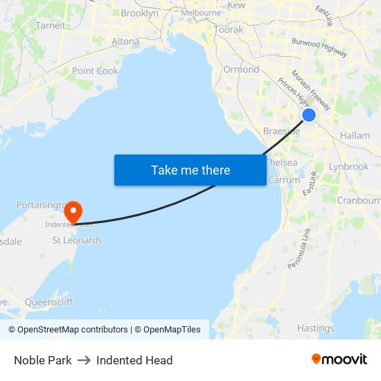 Noble Park to Indented Head map