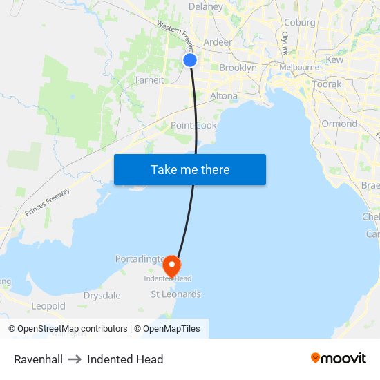Ravenhall to Indented Head map
