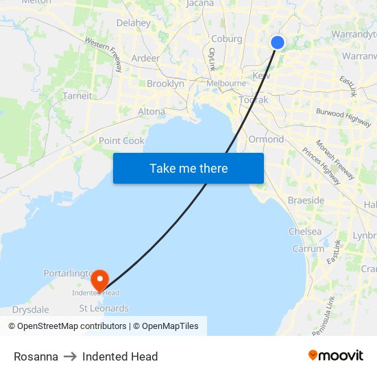 Rosanna to Indented Head map