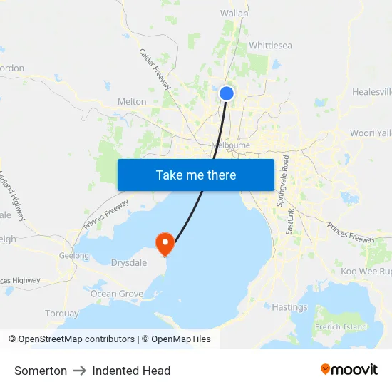 Somerton to Indented Head map