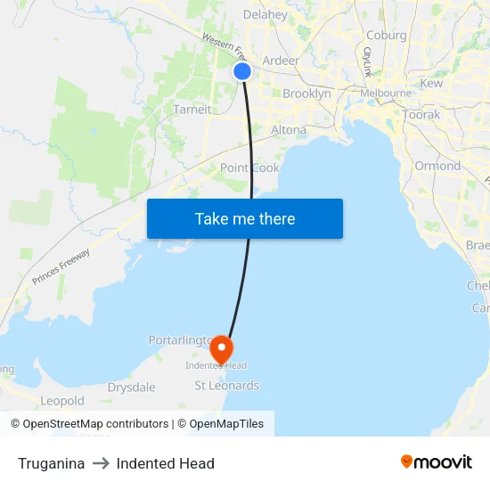 Truganina to Indented Head map