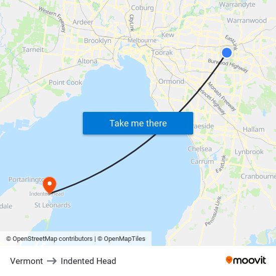 Vermont to Indented Head map