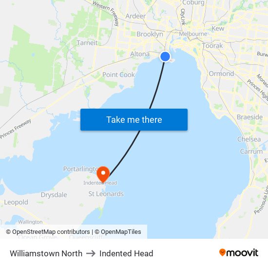 Williamstown North to Indented Head map