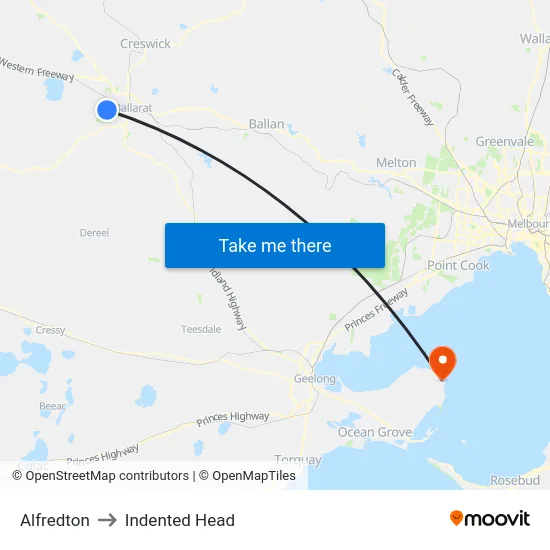 Alfredton to Indented Head map