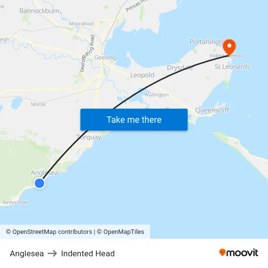 Anglesea to Indented Head map