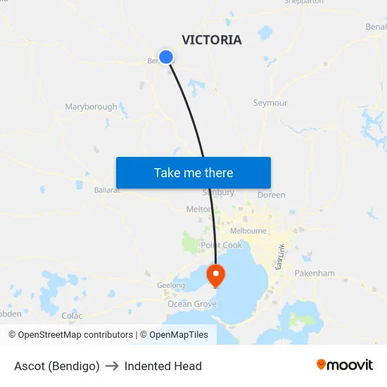 Ascot (Bendigo) to Indented Head map