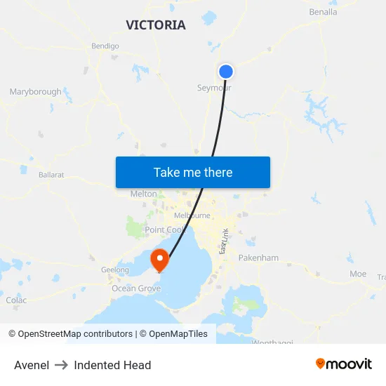 Avenel to Indented Head map