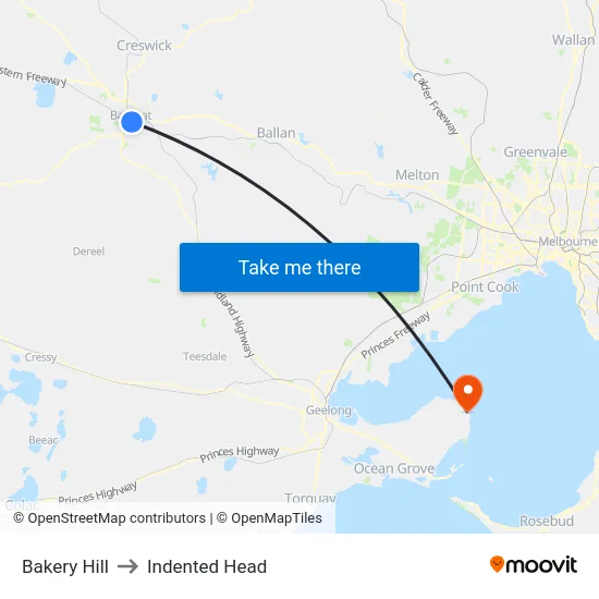 Bakery Hill to Indented Head map
