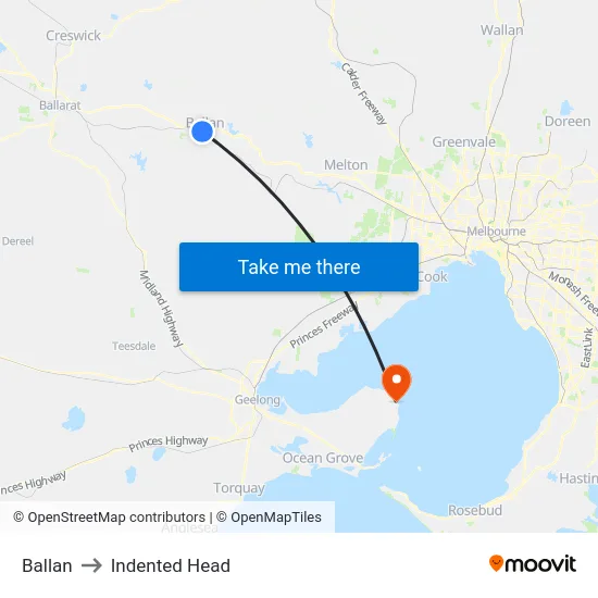 Ballan to Indented Head map