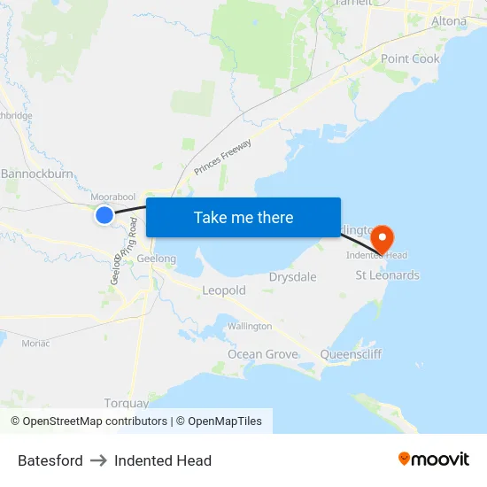 Batesford to Indented Head map