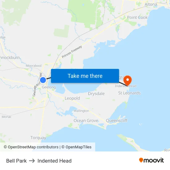 Bell Park to Indented Head map