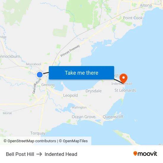 Bell Post Hill to Indented Head map