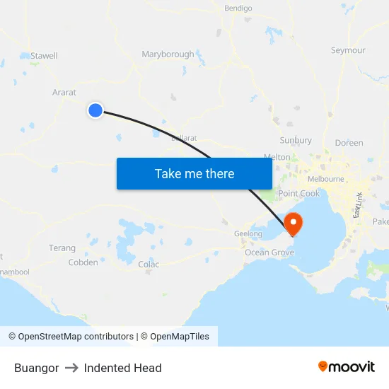 Buangor to Indented Head map