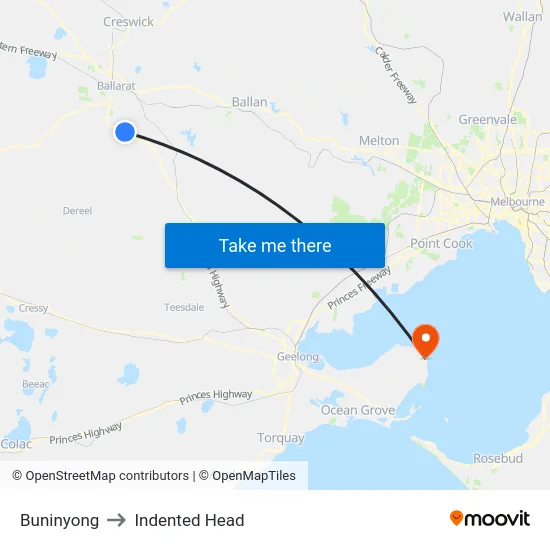 Buninyong to Indented Head map
