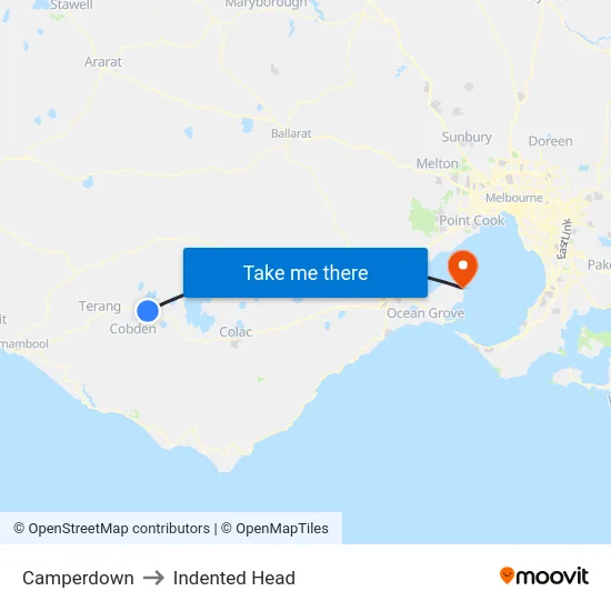 Camperdown to Indented Head map