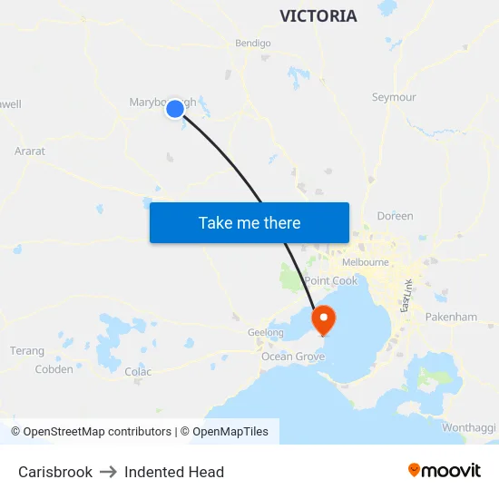 Carisbrook to Indented Head map