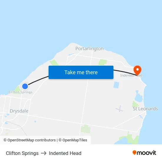 Clifton Springs to Indented Head map