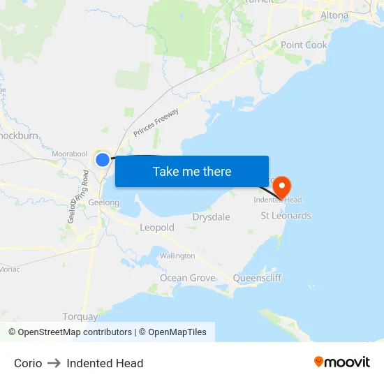Corio to Indented Head map