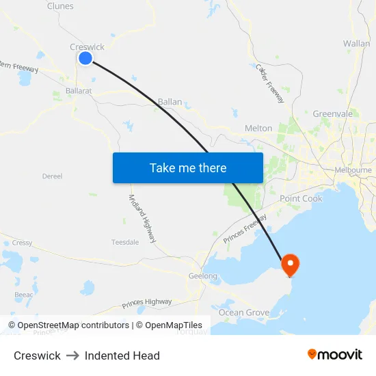 Creswick to Indented Head map