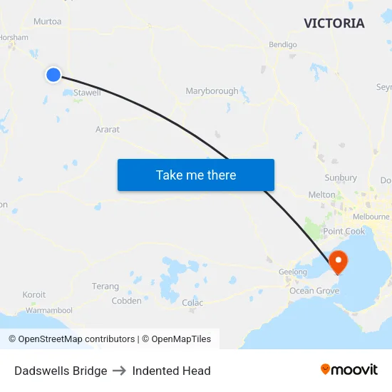 Dadswells Bridge to Indented Head map