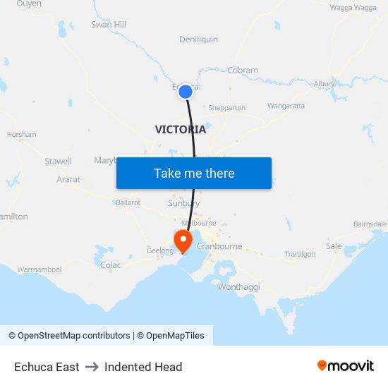 Echuca East to Indented Head map