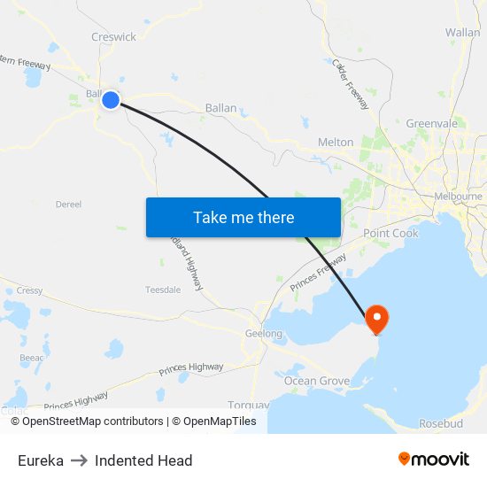 Eureka to Indented Head map