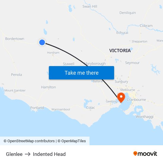 Glenlee to Indented Head map