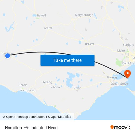 Hamilton to Indented Head map