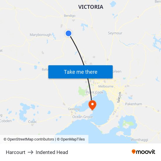 Harcourt to Indented Head map