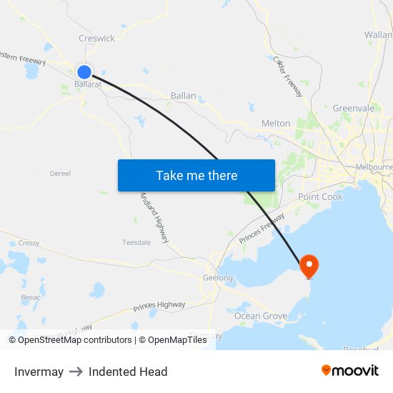 Invermay to Indented Head map