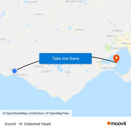 Koroit to Indented Head map