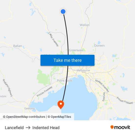 Lancefield to Indented Head map