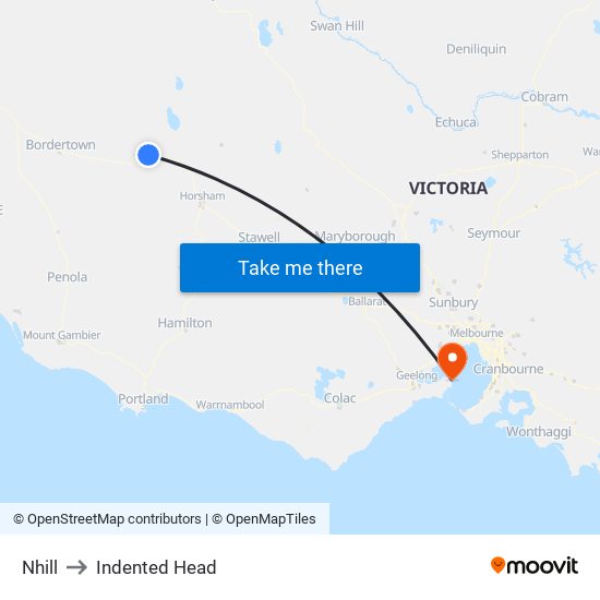 Nhill to Indented Head map