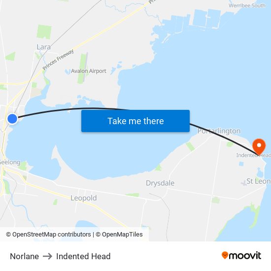 Norlane to Indented Head map