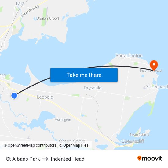 St Albans Park to Indented Head map