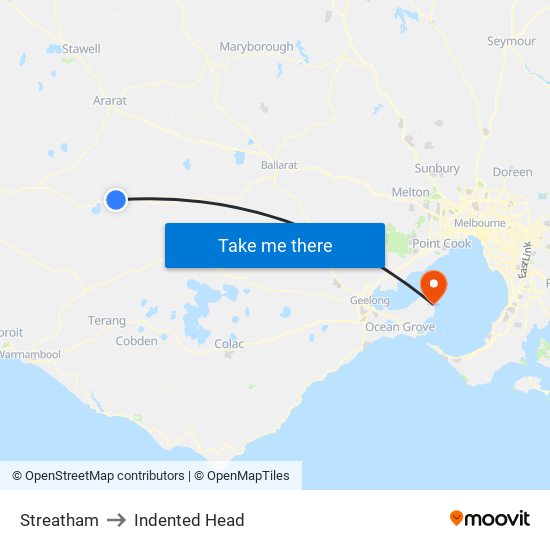 Streatham to Indented Head map