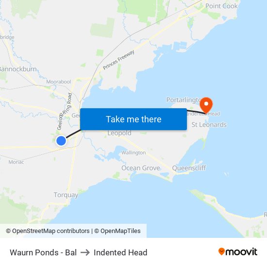 Waurn Ponds - Bal to Indented Head map