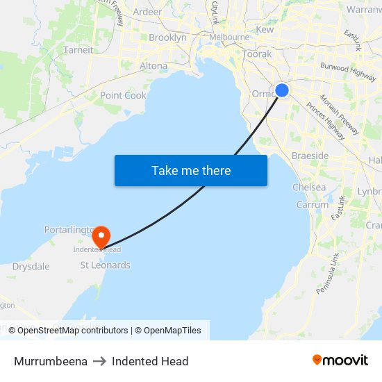 Murrumbeena to Indented Head map