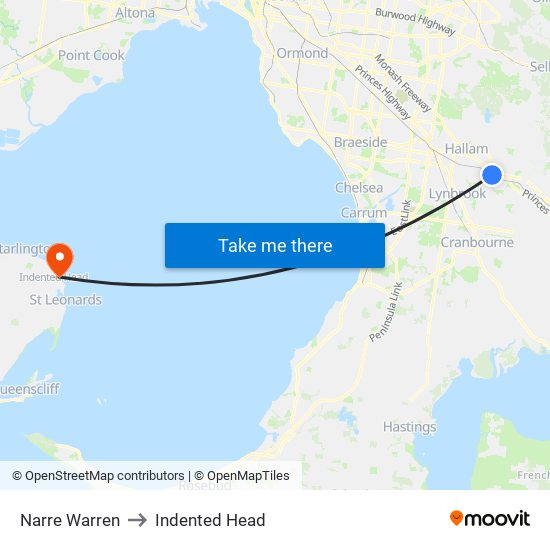 Narre Warren to Indented Head map