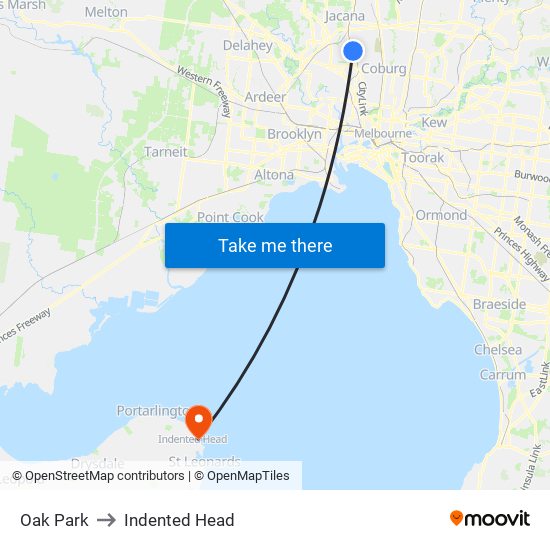 Oak Park to Indented Head map