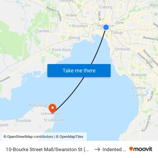 10-Bourke Street Mall/Swanston St (Melbourne City) to Indented Head map