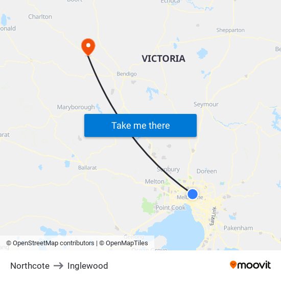 Northcote to Inglewood map