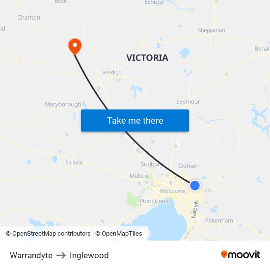 Warrandyte to Inglewood map