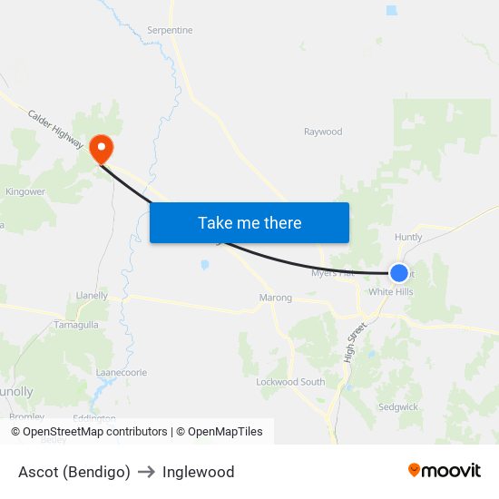 Ascot (Bendigo) to Inglewood map