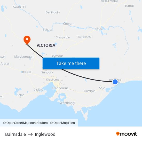 Bairnsdale to Inglewood map