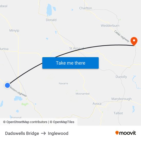 Dadswells Bridge to Inglewood map