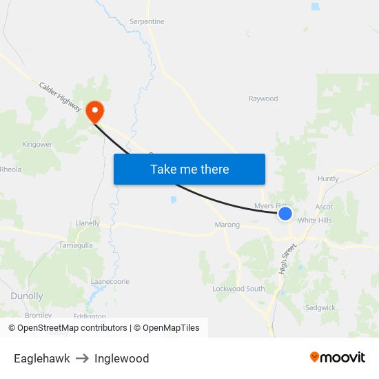 Eaglehawk to Inglewood map