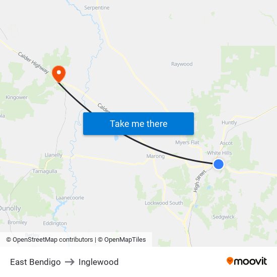 East Bendigo to Inglewood map