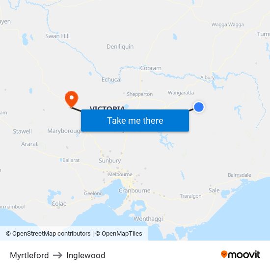 Myrtleford to Inglewood map
